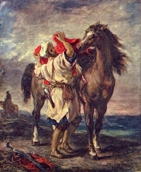 Eugene Delacroix Marokkaner beim Satteln seines Pferdes china oil painting image